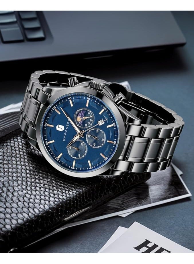 Sapphero Mens Watches Multifunction Chronograph Date Quartz Watch for Men Stainless Steel Band Wrist Watch Gift for Men Casual Business - Image 5